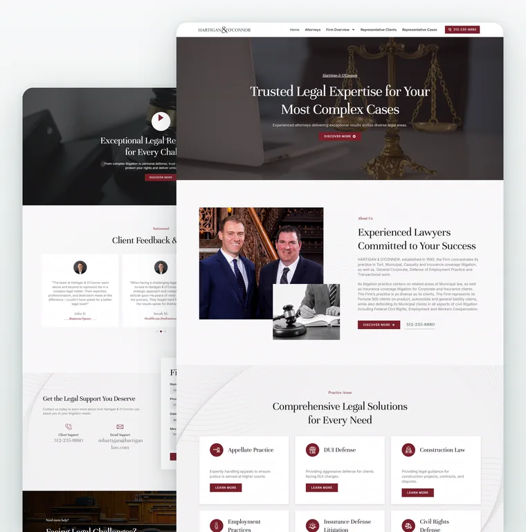Hartigan & O'Connor law firm website mockup, desktop homepage design