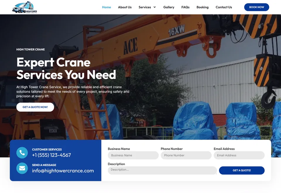High Tower Crane website homepage, desktop view