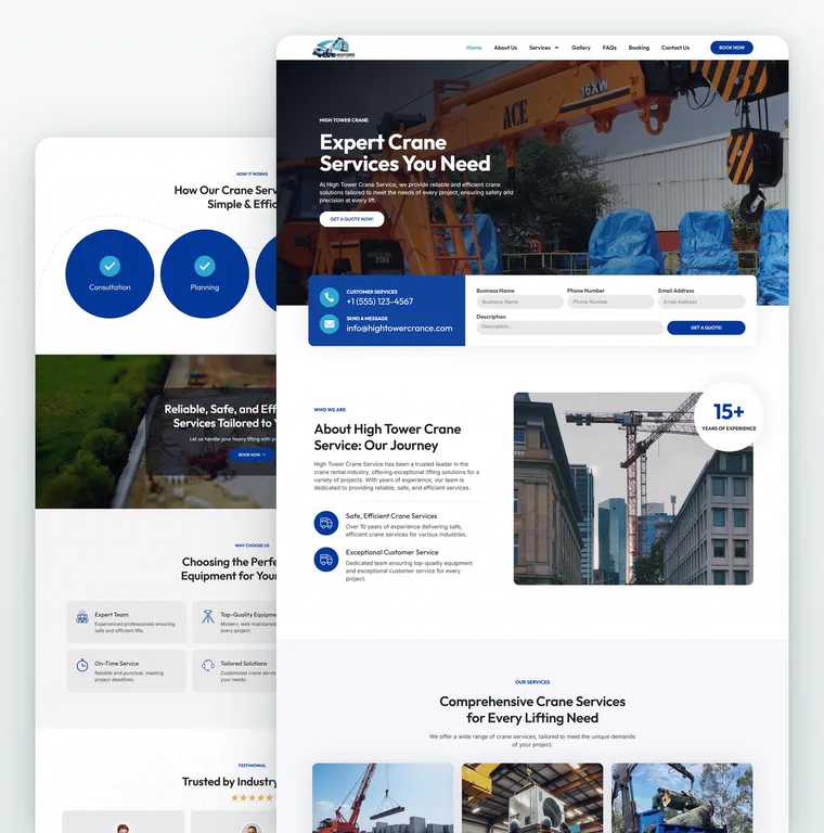 High Tower Crane Service website mockup with quote form
