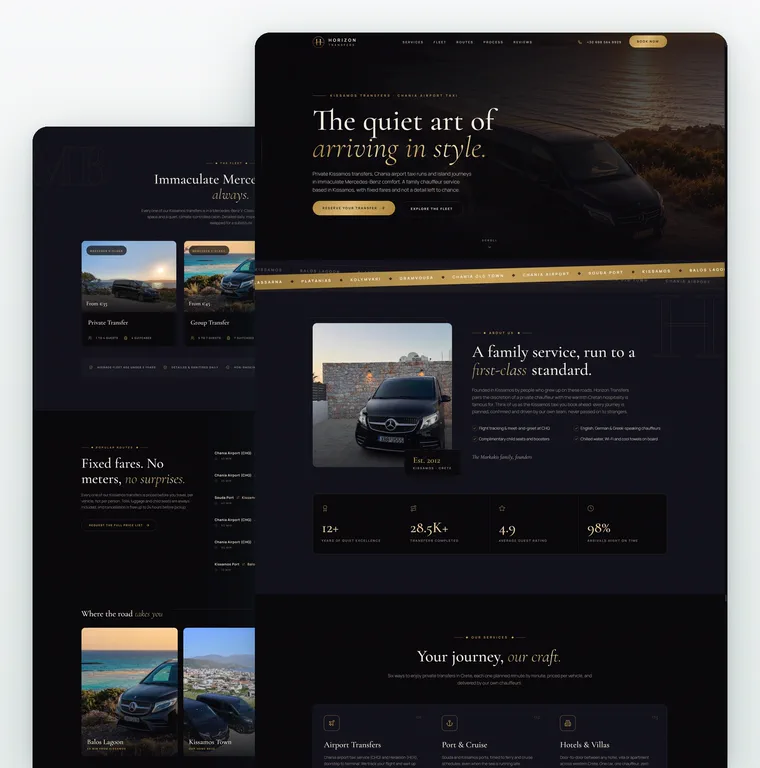 Horizon Transfers private chauffeur service website mockup